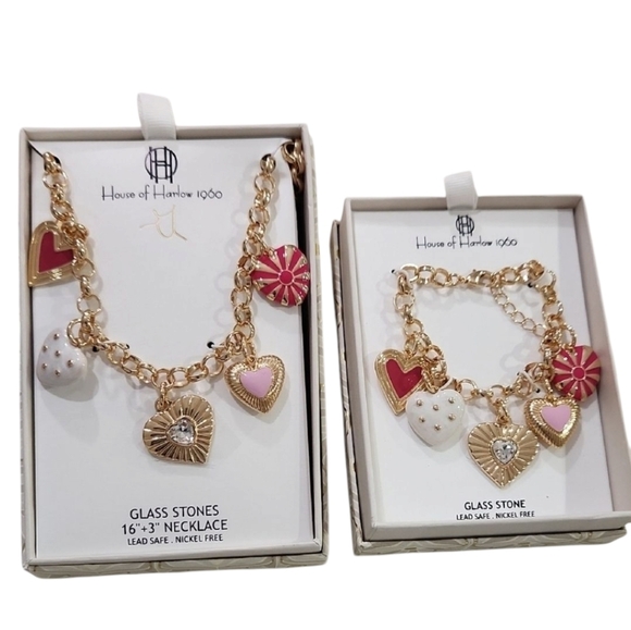 🔹️House of Harlow🔹️ 1960 Gold and Pink Heart Necklace and Bracelet Set - Picture 1 of 1